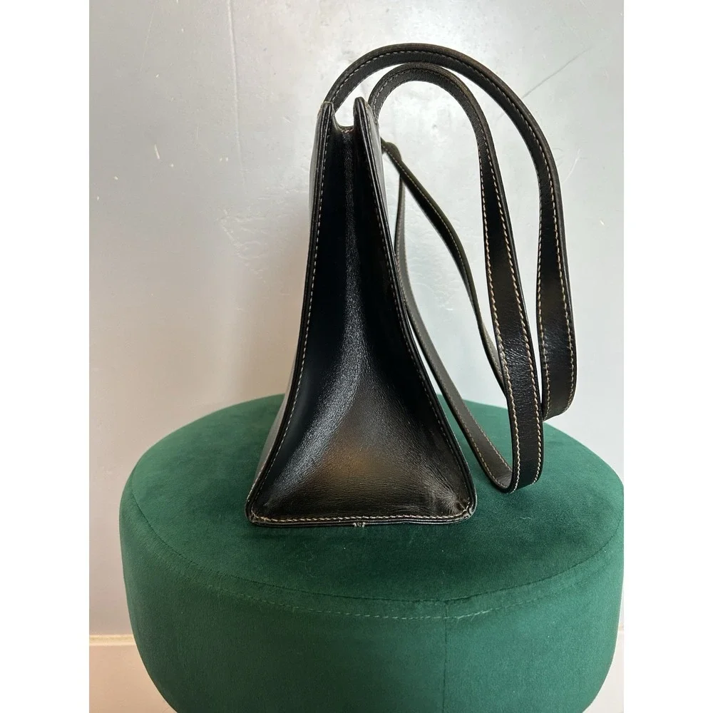 Vintage Kate Spade New York Made in Italy Square Black Leather Shoulder Tote Bag